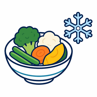 単に水煮・蒸気加熱した冷凍野菜のイラスト