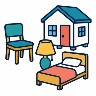 家具・寝具・照明器具・プレハブ建築物のイラスト