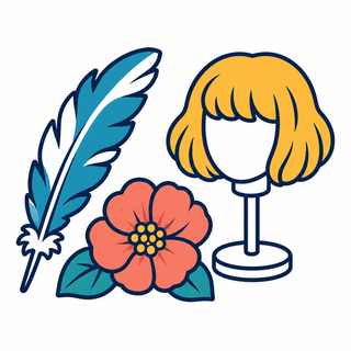 羽毛製品・造花・加工人髪(かつら)のイラスト